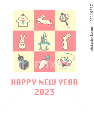 2023 令和 5 生肖兔和幸運符的新年賀卡 2023 令和 5 生肖兔和幸運符的新年賀卡 93119737