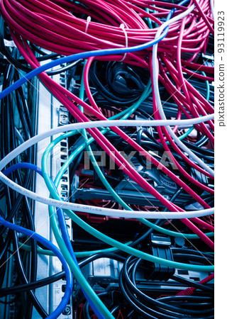 network panel, switch and cables inside internet data center 93119923