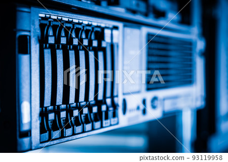 Row of hard disks used for data storage in internet data center 93119958