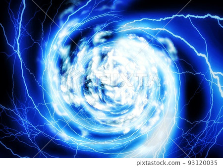Illustration of swirling clouds and blue lightning 93120035
