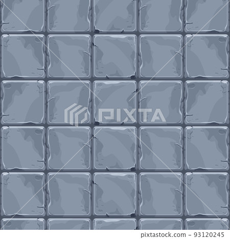 Stone wall from bricks, rock, game background in cartoon style, seamless textured surface. Ui game asset, road or floor material 93120245