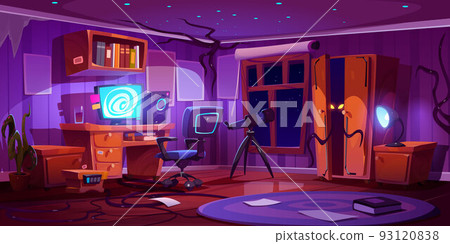 Teen room with alien or monster hiding in wardrobe 93120838