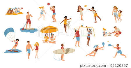 People on beach isolated set characters at sea People on beach isolated set characters at sea 93120867