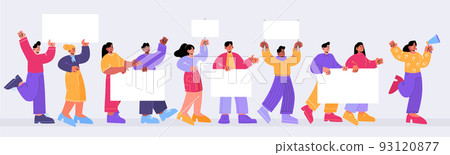 Protest demonstration of people with blank banners 93120877