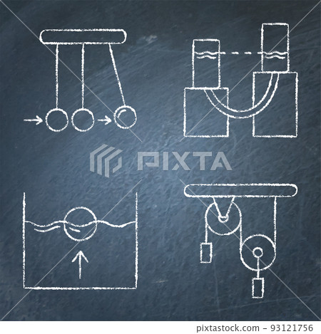 Physics icon set on chalkboard Physics icon set on chalkboard 93121756