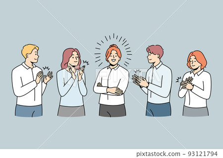 Happy employee applaud to successful leader  93121794