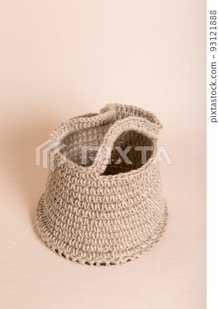Hobbies and creativity, jute crochet. Knitted basket organizer handmade from natural jute thread for storing things, for cosmetics and personal accessories, interior decor and home space organization Hobbies and creativity, jute crochet. Knitted basket organizer handmade from natural jute thread for storing things, for cosmetics and personal accessories, interior decor and home space organization 93121888