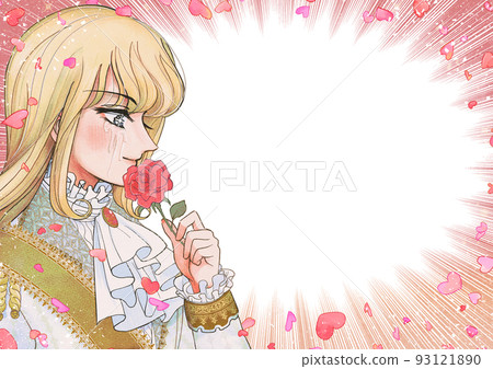 Retro shoujo manga-style eye-catch of a blond son who is moved and sheds tears 93121890