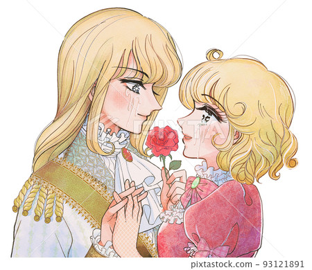 以老女孩的卡通風格插圖，王子和公主，感人的重逢 93121891