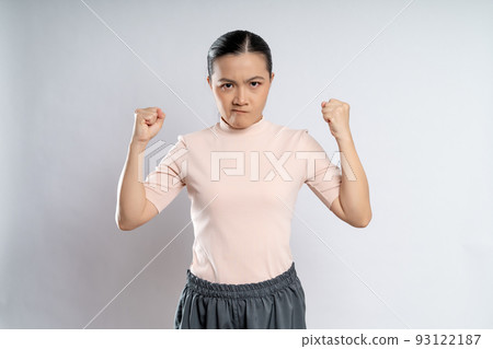 Asian woman angry standing on isolated background. 93122187