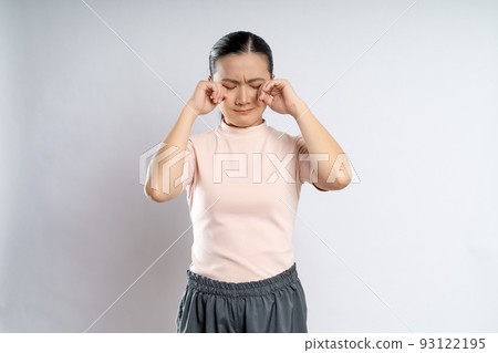 Asian woman sad and crying isolated on background. 93122195
