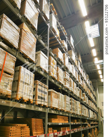 Warehouse of IKEA store with goods and accessories Warehouse of IKEA store with goods and accessories 93122706