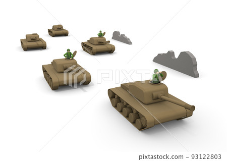 Tanks are attacking. military invasion. the scene of war. A soldier with a weapon. soldiers fighting. 93122803