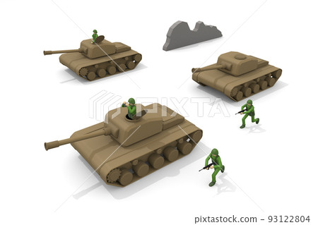 Tanks are attacking. military invasion. the scene of war. A soldier with a weapon. soldiers fighting. 93122804