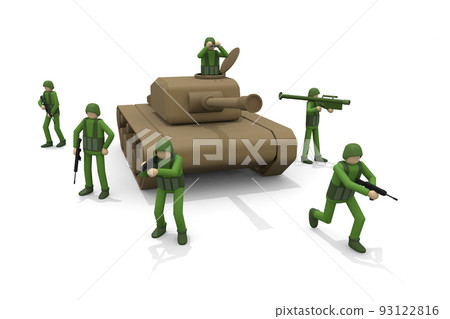 A soldier stands up. military invasion. the scene of war. A soldier with a weapon. soldiers fighting. 93122816