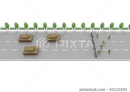 Stop the advance of enemy forces with barricades. military invasion. the scene of war. A soldier with a weapon. soldiers fighting. 93122830