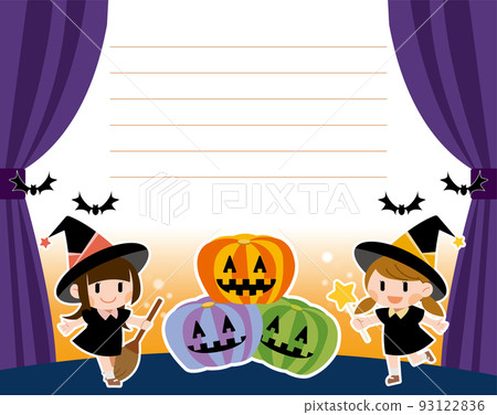 Halloween card with a child dressed as a witch and a pumpkin 93122836