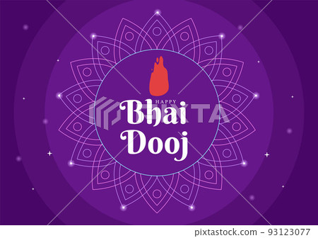Happy Bhai Dooj Indian Festival Celebration Hand Drawn Cartoon Illustration of Sisters Pray for Brothers Protection with a Dot on His Forehead 93123077