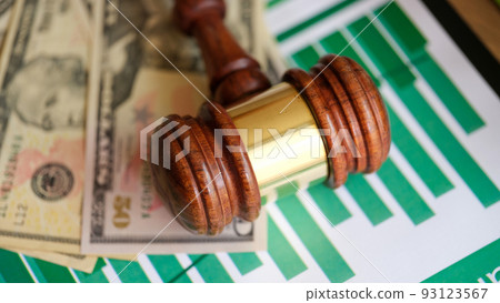 Judge gavel, banknotes and business financial documents with statistics data Judge gavel, banknotes and business financial documents with statistics data 93123567