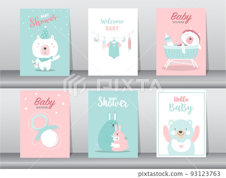 Set of baby shower invitation cards,happy birthday,poster,template,greeting,cute,animal,Vector illustrations. Set of baby shower invitation cards,happy birthday,poster,template,greeting,cute,animal,Vector illustrations. 93123763
