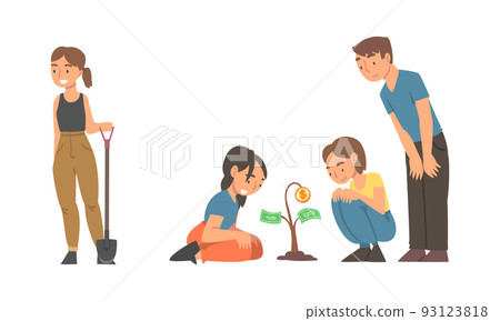 Volunteers planting trees in park or garden in spring cartoon vector illustration 93123818