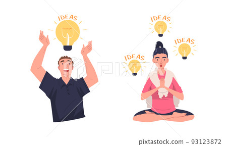 Thinking people with light bulbs set. Idea... - Stock Illustration ...