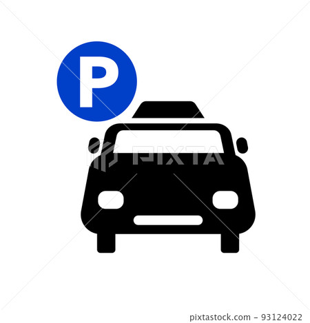 Taxi silhouette icon and parking sign icon. parking sign. vector. Taxi silhouette icon and parking sign icon. parking sign. vector. 93124022