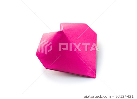 Pink paper heart origami isolated on a white background 93124421