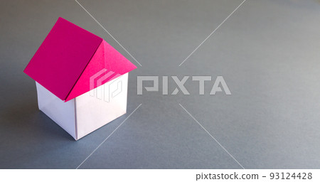 White and red paper house origami isolated on grey background White and red paper house origami isolated on grey background 93124428