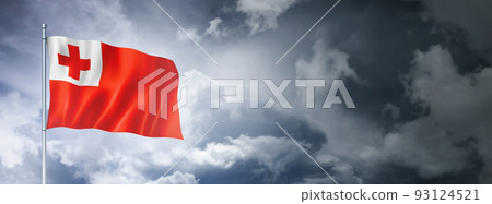 Tonga flag on a cloudy sky 93124521