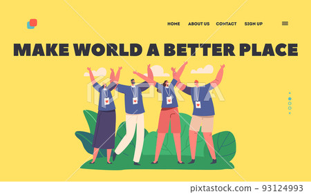 Happy Volunteers Team Landing Page Template. Male and Female Characters From Social Charity Smiling Together Happy Volunteers Team Landing Page Template. Male and Female Characters From Social Charity Smiling Together 93124993