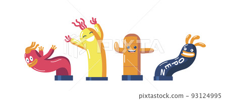 Inflatable Figures, Dancing Colorful Men With Funny Faces And Arms. Moving Balloons Characters For Outdoor Promotion Inflatable Figures, Dancing Colorful Men With Funny Faces And Arms. Moving Balloons Characters For Outdoor Promotion 93124995