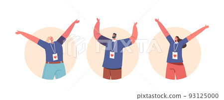 Happy Volunteers Team Rejoice Isolated Round Icons or Avatars. Joyful Male and Female Characters From Social Charity 93125000