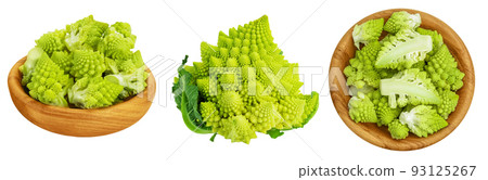 Romanesco broccoli cabbage or Roman Cauliflower isolated on white background with full depth of field 93125267