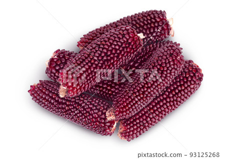 Purple corn or maize isolated on white background with full depth of field. Top view. Flat lay 93125268