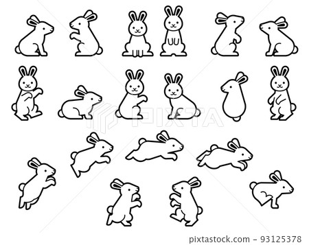 Symbolic rabbit line drawing illustration set 93125378