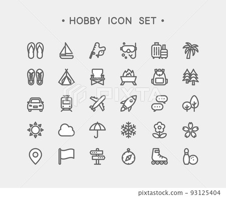 Set of 30 simple line drawing hobby icons 93125404