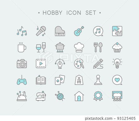 Set of 30 simple line drawing hobby icons 93125405