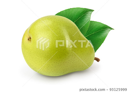 Green pear fruit isolated on white background with full depth of field 93125999