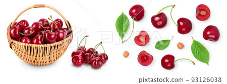 red sweet cherry in a wicker basket isolated on white background with full depth of field red sweet cherry in a wicker basket isolated on white background with full depth of field 93126038