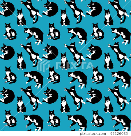 Seamless pattern of black and white cats Animal... - Stock Illustration ...