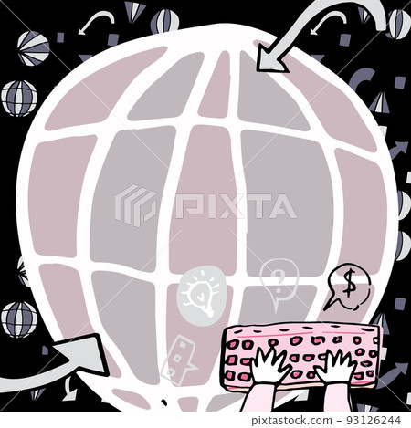 Hand Typing Keyboard Against World Globe And Arrows On Background Representing Global Business Tendencies New Bright Ideas To Increase Sales And Sucess 93126244