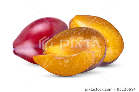 Prunes fruit isolated on a white Prunes fruit isolated on a white 93126654