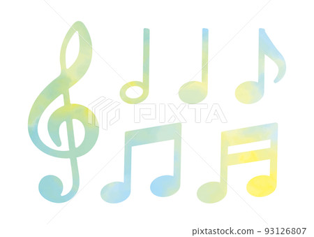 水彩筆記。具有美麗蒼白色彩的音樂符號 93126807