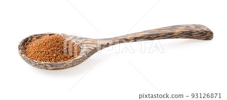 Brown Teff Grain in wood spoon on white 93126871