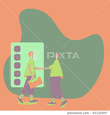 Two Men Drawing With Paper Background Shake Hands Presenting Agreement. Gentlemen Hand Shaking Doing Business And Demonstrating Understanding. Two Men Drawing With Paper Background Shake Hands Presenting Agreement. Gentlemen Hand Shaking Doing Business And Demonstrating Understanding. 93126947