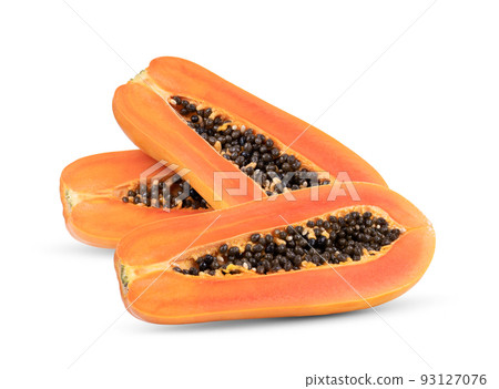 Slices of sweet papaya on white background Slices of sweet papaya on white background 93127076