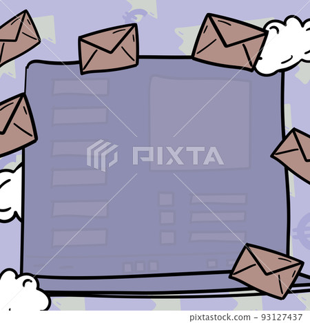 Composing Letter Idea, Listing Text Documents, Presenting Writing Tools, Selling Materials. Checklist Table Surrounded With Envelops And Clouds Composing Letter Idea, Listing Text Documents, Presenting Writing Tools, Selling Materials. Checklist Table Surrounded With Envelops And Clouds 93127437