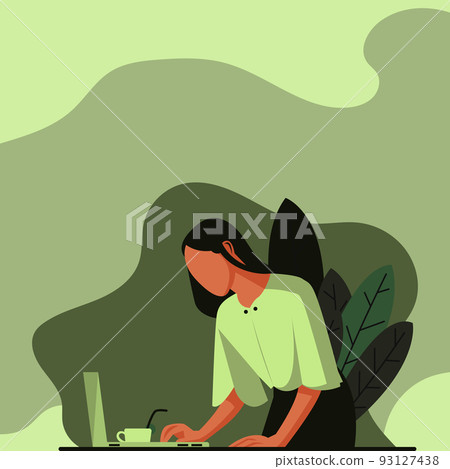 Businesswoman Standing Drawing Using Laptop Placed On Top Of Table. Lady Standing Design Uses Notebook Computer Showing Office Productivity. Businesswoman Standing Drawing Using Laptop Placed On Top Of Table. Lady Standing Design Uses Notebook Computer Showing Office Productivity. 93127438