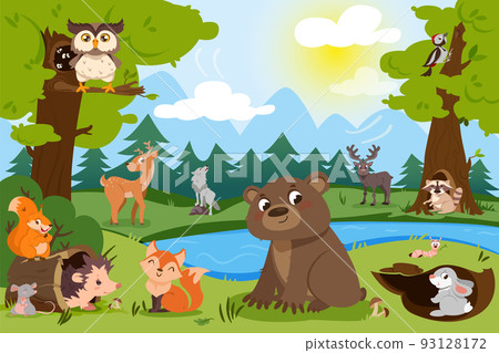 Cartoon forest animals in wild nature 93128172
